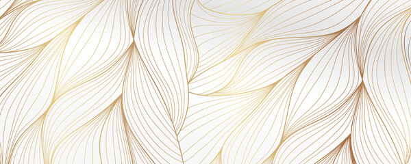 Gold abstract line arts background vector. Luxury wall paper design for prints, wall arts and home decoration, cover and packaging design. - obrazy, fototapety, plakaty
