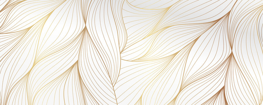 Gold abstract line arts background vector. Luxury wall paper design for prints, wall arts and home decoration, cover and packaging design.