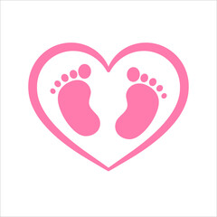 Vector design of newborn baby footprints with heart shape Leave space for adding text.