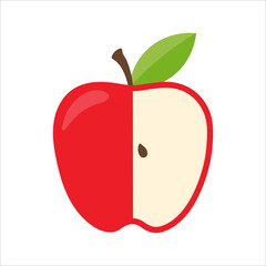 Vector bitten red apple Apple cut in half Leave space for adding text.