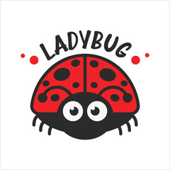 Vector cartoon cute black polka dot red ladybug Isolated on background