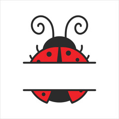 Vector cartoon cute black polka dot red ladybug Isolated on background