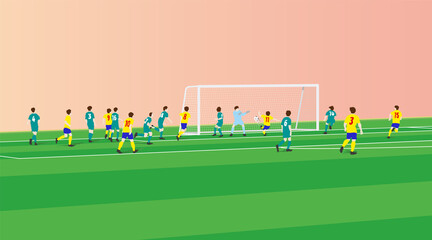 Soccer Cross shoot Goal scene. Vector