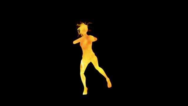 A modern youth dance performed by a graceful and sexy female silhouette, in the backdrop of fire.