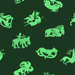 Seamless pattern with ancient Scythian art and animal motifs for your project