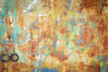Colored rusty stained metal wall texture pattern can used for background