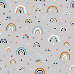 Seamless kids pattern with rainbows