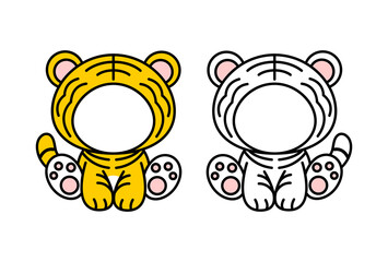 年賀状素材 顔はめパネル 可愛い寅の着ぐるみのイラスト セット ベクター