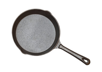Cast iron frying pan with handle isolated on white background