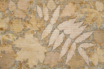 Fragment of hand-dyed fabric using eco-print technique