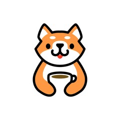 cute shiba inu coffee cup drink dog cartoon logo vector icon illustration