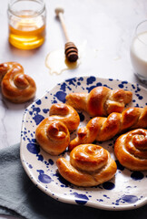 Homemade fresh baked traditional Czech sweet buns called Juda's ropes or Jidáše in Czech