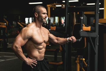 Obraz na płótnie Canvas Muscular bodybuilder during his workout in the gym