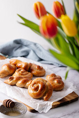 Homemade fresh baked traditional Czech sweet buns called Juda's ropes or Jidáše in Czech