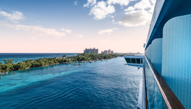 Balcony side of cruise ship in Nassau Bahamas.