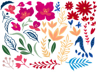 Watercolor illustration Botanical leaves collection blossom foliage abstract flower leaves elements