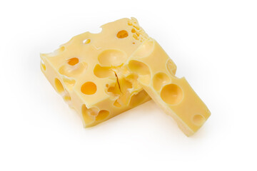 TTwo pieces of Swiss-type cheese different sizes 