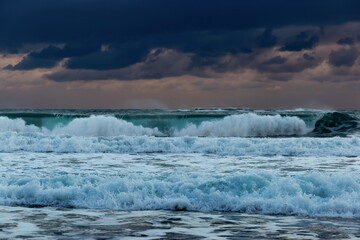 Sea waves in mediterranean sea during storm.