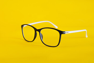 Modern eye glasses  with shiny black frame For reading daily life.