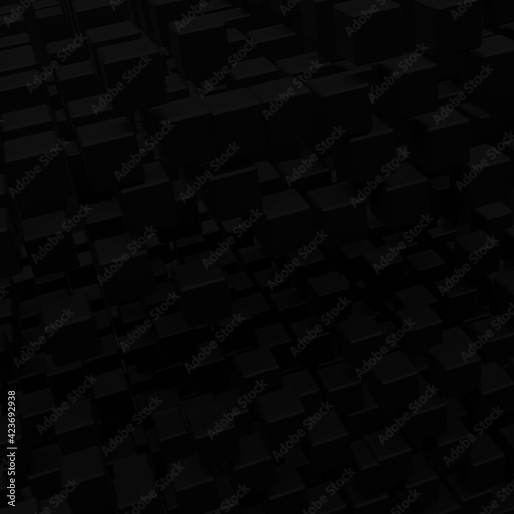 Poster black abstract 3d cube background, 3d illustration of abstract background with thousand cube in 3d p