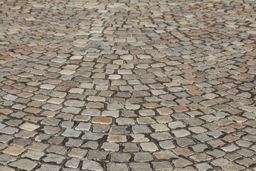 Graues Kopsteinpflaster mit Rundungen, Pflastersteine, Deutschland, Europa