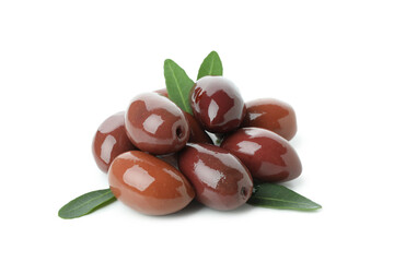 Red olives with leaves isolated on white background