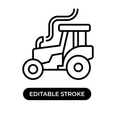 Vector illustration of tractor icon. Single tractor with smoke. Editable stroke with line design style