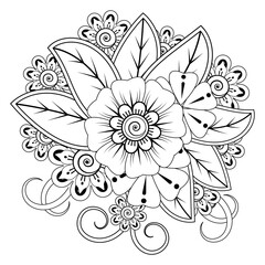 Mehndi flower for henna, mehndi, tattoo, decoration. decorative ornament in ethnic oriental style. coloring book page.