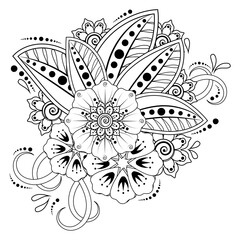 Mehndi flower for henna, mehndi, tattoo, decoration. decorative ornament in ethnic oriental style. coloring book page.