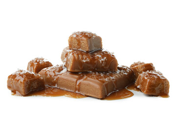 Delicious salted caramel isolated on white background