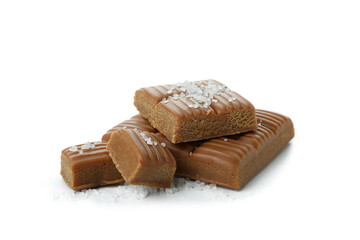 Delicious salted caramel isolated on white background