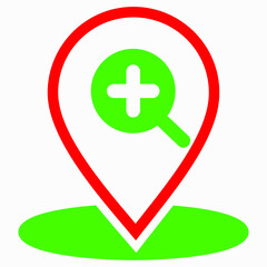 Finding a location. Magnifier icon and location. Zoom in. Vector icon.
