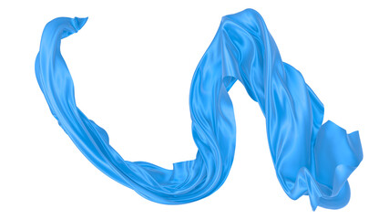 Beautiful flowing fabric of blue wavy silk or satin. 3d rendering image.