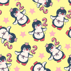 Seamless pattern with cute penguins