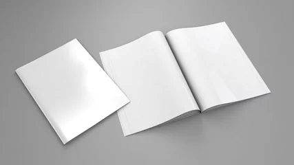 Open magazine mockup. Blank magazine template for copy space. Empty space in cover. Grey background. 3d render © adragan