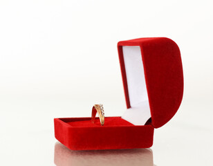 A wedding ring, a gift in a red box.