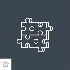 Puzzle Related Vector Line Icon. Isolated on Black Background. Editable Stroke.