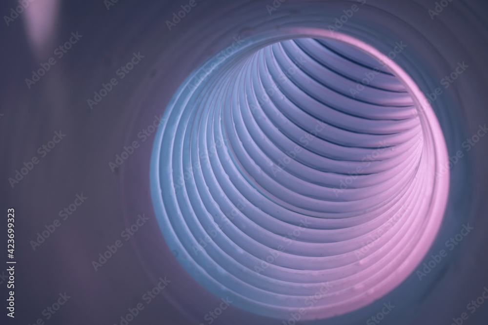 Poster Beautiful round abstract white-gray tunnel with color light on a background pattern textured ford design.