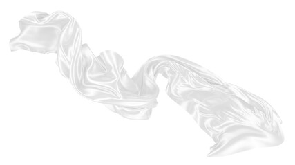 Beautiful flowing fabric of white wavy silk or satin. 3d rendering image.