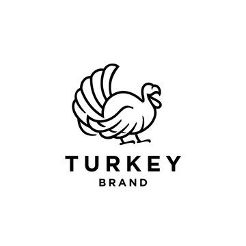 turkey bird logo line icon design Illustration in trendy minimal outline hipster abstract style, turkey for livestock logo identity. Giant avian mascot concept for animal husbandry icon