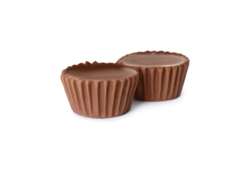Sweet peanut butter cups isolated on white