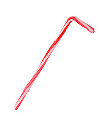 Red striped plastic straw for drink isolated on white