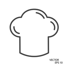 Chef's hat flat icon. Pictogram for web. Line stroke. Isolated on white background. Vector eps10