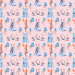 Ballerina shoes seamless pattern.Ballerina shoes drawing. illustration design for fashion fabrics, textile graphics, prints, wallpapers and other uses.