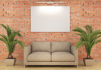 Sofa on the background of the wall. 3d illustration