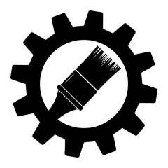 Paint brush icon in gear popular and simple symbol for web and graphic, mobile app, logo. Paint brush vector icon isolated on white background