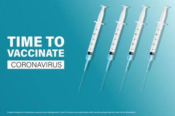 Vaccine ampoule with syringe. Covid-19 coronavirus vaccination concept