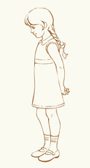 Pretty small girl. Vector drawing sketch