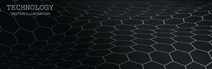 Abstract dark Geometrical Background Connection structure. Science background. onnecting dots and lines.Digital technology web flow abstract background. EPS 10.HEXAGON