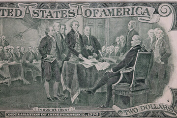 Fragment of reverse of 2 US dollar banknote